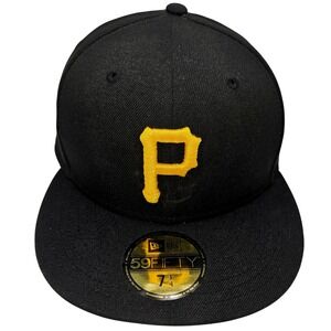 New Era 59FIFTY Pittsburgh Pirates Fitted Hat Black Yellow MLB Size 7 1/4 Cap